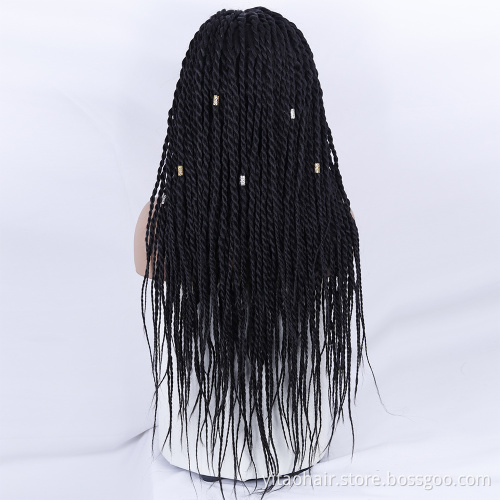 Black Box Braided Transparent Lace Front Wig With Baby Hair Braids Long Straight Synthetic Wigs For Afro Black Women Daily Wear